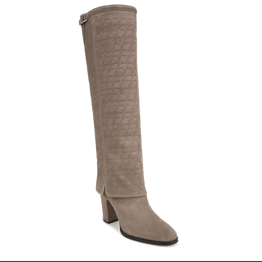 NEW Franco‎ Sarto Gray Suede Tall Block Heel Zip Boots Leather Upper Women's 5